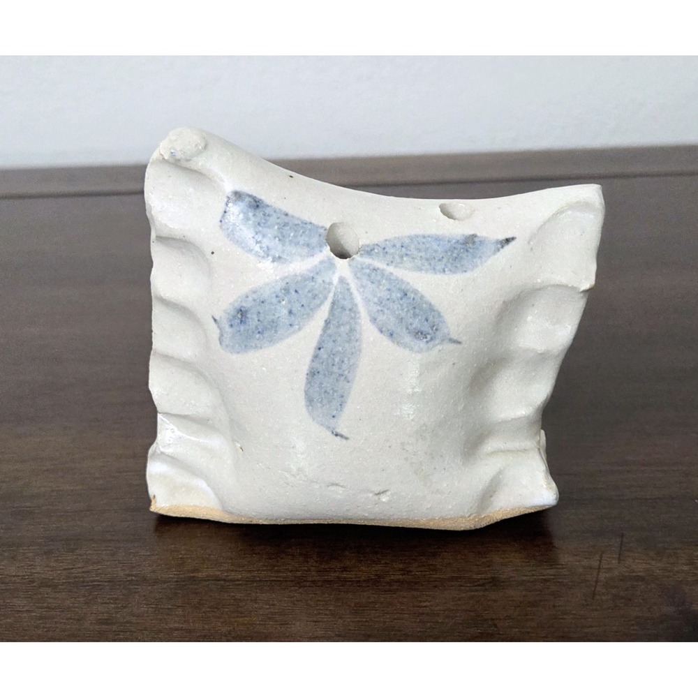 Studio Art Pottery Handpainted Blue Flowers Floral Pillow Flower Frog Signed